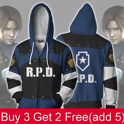 Buy Resident Evil Rpd Leon Scott Kennedy Cosplay Hoodies Sweatshirts Zip Coat Jacket • 16.27£