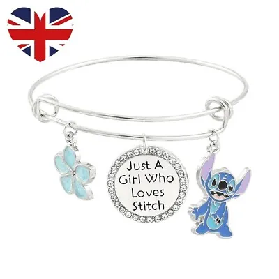 Buy Lilo & And Stitch Bangle Bracelet Just A Girl Who Loves Pendant Charms • 5.99£