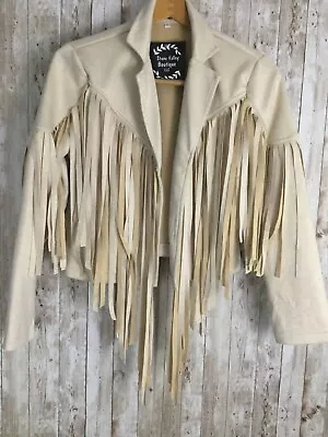 Buy Stone Valley Boutique Faux Suede Fringe Cropped Boho Western Moto Jacket Top S • 23.62£
