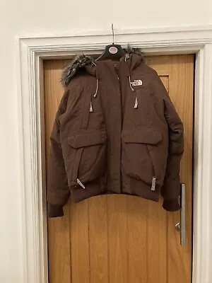 Buy The North Face,Ladies Brown  Hyvent,Hooded Fur Trim Bomber Jacket Size Medium • 27£
