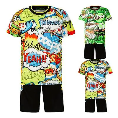 Buy Boys Girls Comic Graffiti T-Shirt Shorts Set Wow Smash Yeah Crash Zap Comic Book • 13.99£