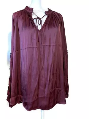 Buy Lane Bryant Plus 14 16 Gothic Boho Peasant Silky Soft Long Sleeve Ruffle Tunic • 17.01£