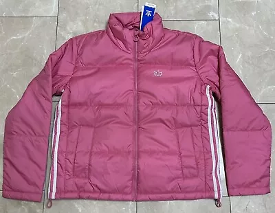 Buy *BNWT* Adidas MEDIUM/UK12 Short Puffer Jacket *NEVERWORN* Womens Pink/White Logo • 25.99£