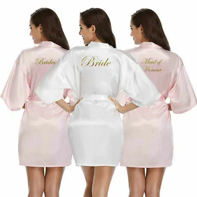 Buy Bridesmaid Wedding Pyjamas Satin Robe Gown Kimono Personalised Bride Short • 10.79£