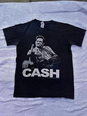 Buy Rare Gildan Johnny Cash T Shirt Folsom Prison Finger Black Cotton Size Medium • 13.99£
