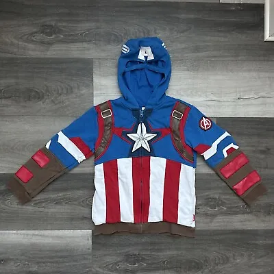 Buy Marvel Captain America Full Zip Hoodie Boys 9/10 Disney Store Costume • 14.21£