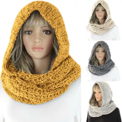 Buy Womens Soft Knitted Wrap Circle Loop Hooded Scarf Neck Stole Winter Warm Shawl • 11.39£