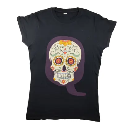 Buy Skull Day Of The Dead Dia De Muertos T-Shirt Size S Black Womens Cotton • 8.09£
