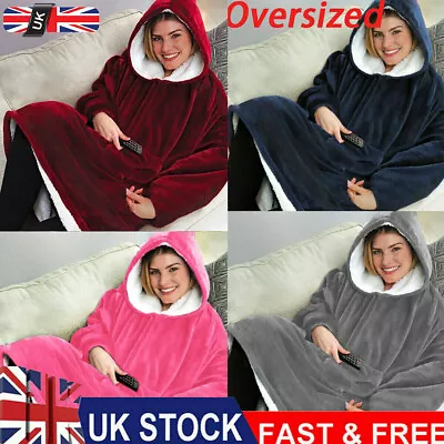 Buy Women's Mens Ultra Soft Sherpa Blanket Hoodie Fleece Warm Oversize Pocket Hooded • 9.79£
