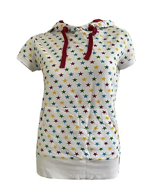 Buy Cute Rainbow Star Print White Cotton Short Sleeve Hoodie Uk 16 Eu 44 Large Bnwt • 13.99£