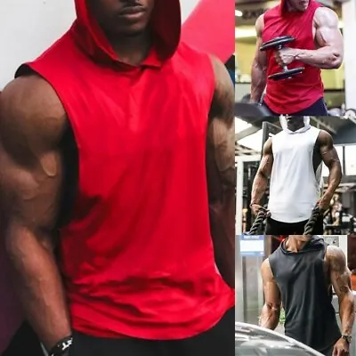 Buy Mens Gym Pullover Vest Sleeveless Casual Hoodie Hooded Tank Top Muscle T-Shirt • 10.72£