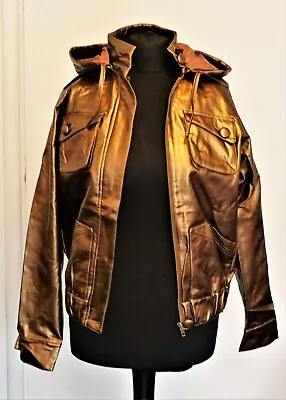 Buy SAKURA Bronze Bomber Jacket With Lining Detachable Hood Pockets & Long Zip UK 12 • 12£