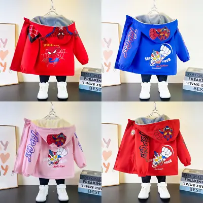 Buy Kids Boys Spiderman Windbreaker Jacket Winter Warm Fleece Coats Hooded Outerwear • 11.49£
