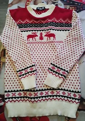 Buy Ladies Cream & Red Reindeer Long Christmas Jumper Size Small Side By Side London • 6£