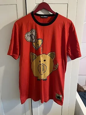Buy Dolce Gabanna Men’s Piggy Bank T-shirt In Red, Size 56IT, Mint , RRP £230 • 40£