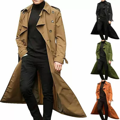 Buy Mens Long Trench Coat Winter Warm Baggy Jacket Double Breasted Overcoat Outwear • 38.29£