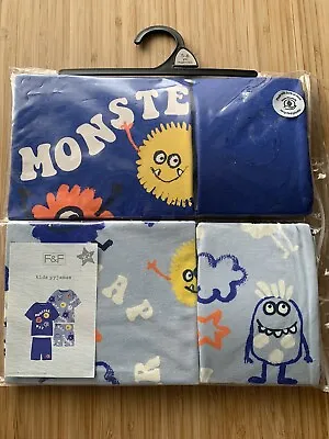 Buy Boys Pyjamas 2 Pack Short Pjs Monster Theme Age 5-6 Years Blue • 9.50£