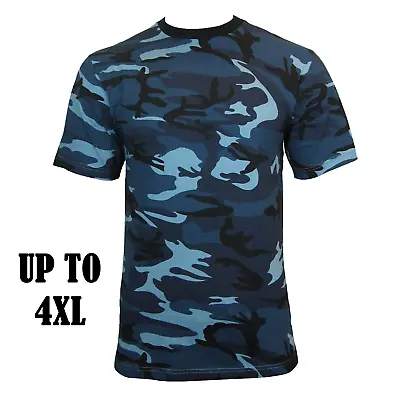 Buy Urban Blue Camo T-Shirt - 100% Cotton Camouflage Army Military Top - Up To 4XL • 14.95£