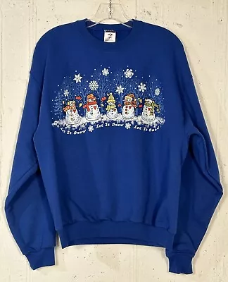 Buy JERZEES Cotton Blend   Let It Snow  Blue Christmas Them Sweatshirt Size M • 14.43£