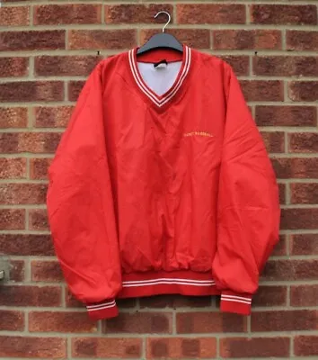 Buy Vtg Red Jacket Plain Coach Varsity Baseball Windbreaker Coat Sweater 2XL • 30£