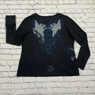 Buy Harley-Davidson Long Sleeve Graphic T-Shirt Women’s 3XL Black V-neck Y2K Biker • 42.62£