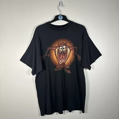 Buy LOONEY TUNES Vintage Taz T Shirt Graphic Print Tee Black 1997 - 2XL • 29.99£