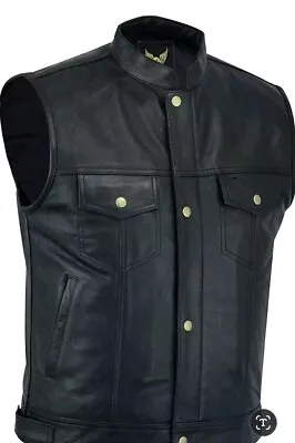 Buy Leatherick Motorcycle Mens SOA Genuine Leather Biker Vest With Button £69 4xl • 39£