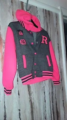 Buy Grey & Hot Pink Varsity / Baseball Jacket Hoody - Age 10 11 12 Years • 3.50£