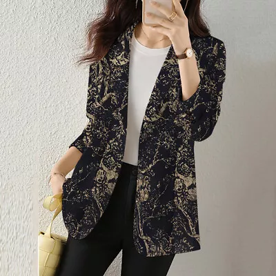 Buy UK Women Floral Print Long Sleeve Tops Blazer Casual Loose Coat Jacket Cardigan • 18.99£