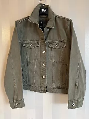 Buy M&S Womens Khaki Green Pure Cotton Denim Jacket Sz UK 12 Jean Jacket • 24.99£