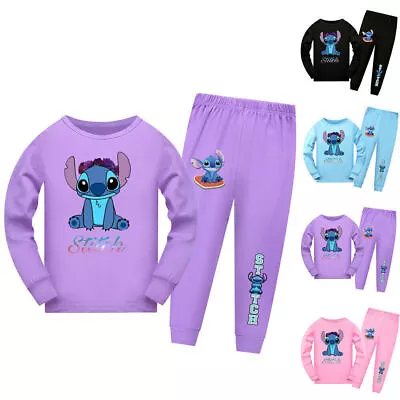Buy Kid Lilo And Stitch Long Sleeve T-Shirt Pants Set Pajamas Home Pj's Sleepwear • 15.99£