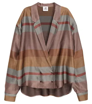 Buy H&M STUDIO Jacquard Weave Silky Jacket Relaxed Blazer Striped Pyjama L XL 44 • 100.40£