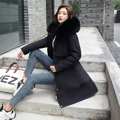Buy Padded Lined Parka Jacket Coat Outwear Winter Warm Thick Hooded Fur Collar G • 40.01£