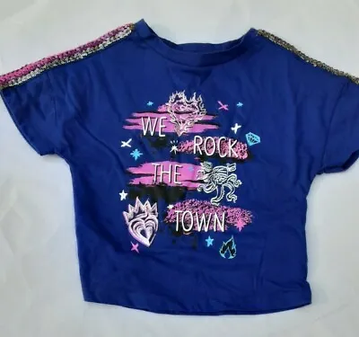 Buy Disney Descendants T Shirt Girls Blue We Rock The World Size 4/5 XS • 7.17£