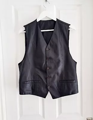 Buy Mens Genuine Classic Black Real Leather Plain Waistcoat Motorcycle Biker Vest 40 • 15£