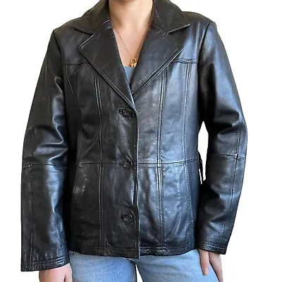 Buy Vintage Womens 90s Wilsons Leather Black Minimalist Matrix Blazer Jacket Sz XL • 102.59£