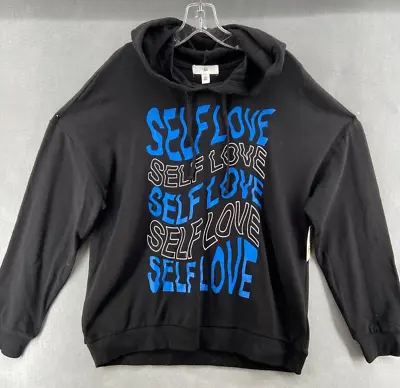 Buy BP. Sweatshirt Medium Black Hoodie Long Sleeve Drawstrings Self Love Graphic • 6.52£
