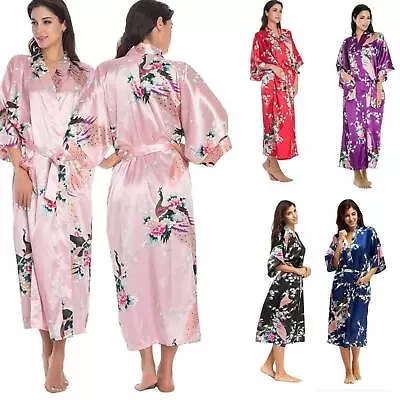 Buy Silk Satin Kimono Robe Dressing Gown Wedding Bridesmaid Sleepwear Bathrobe Long • 11.27£