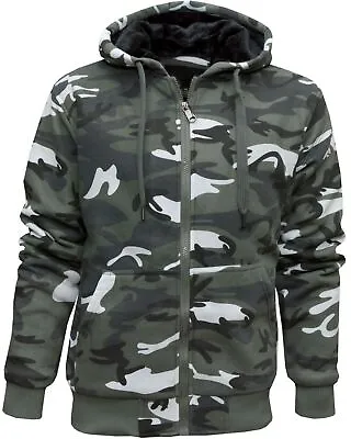 Buy Mens Army Camouflage Hoodie | Full Zip | Fur Lined • 19.99£