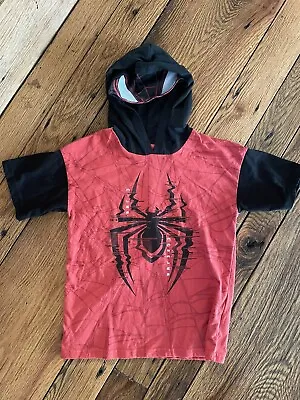 Buy Boys Marvel Spider-Man Miles Morales Short Sleeve Shirt W Mask Hood Sz 5 • 8.04£