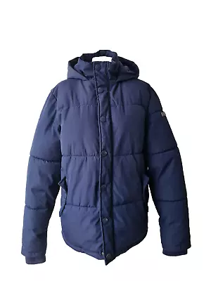 Buy KANGOL Padded Coat Size Small Navy Puffer Jacket With Hood Pockets • 9.99£