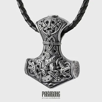 Buy Mjolnir Pendant Thor's Hammer Necklace Viking Jewelry Men Women Norse Jewellery • 168.05£