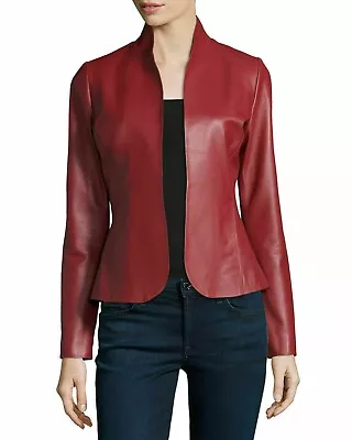 Buy Women's Genuine Lambskin Real Leather Blazer Jacket Slim Fit Red Flared Top Coat • 130.16£