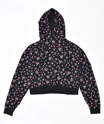 Buy VANS Womens Crop Hoodie Jumper UK 10 Small Black Floral Cotton HZ07 • 9.69£