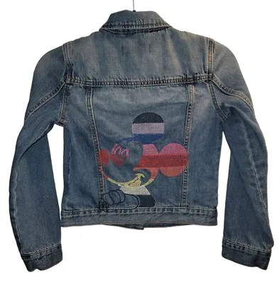 Buy Disney GAP Mickey Mouse Rainbow Embroidered Denim Jean Jacket Kids Size L 10-11 • 19.94£