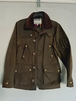 Buy Joules Jacket Mens Waxed Cotton Khaki Brown Biker Military Field Tartan Lined S • 86£