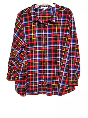 Buy Woman Within 2X Plaid Flannel Long Sleeve Button Up Multicolor • 14.47£