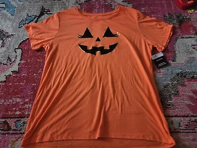 Buy NWT Womens Plus Size 20 Halloween Pumpkin Jack O Lantern Tee Shirt Orange Teeth • 8.68£