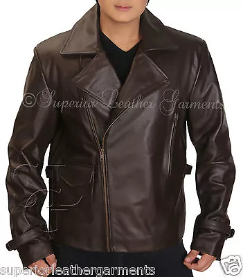 Buy First Avenger Captain America Cow Hide Brown Biker Leather Jacket Chris Evans • 79£