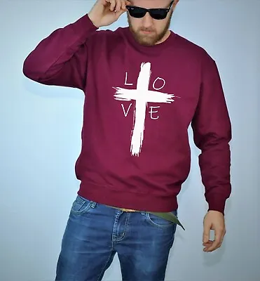 Buy Love Cross Sweatshirt Jumper Christmas Gift Xmas Christianity Christian Top Mens • 16.99£